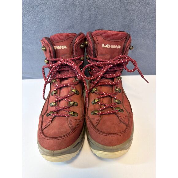 Lowa Renegade GTX Mid Red Leather Hiking Trekking Boots Women's sz7.5 - Picture 3 of 7